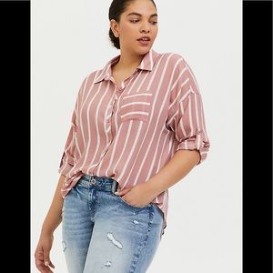 TORRID long sleeve Dusty pink&white striped shirt